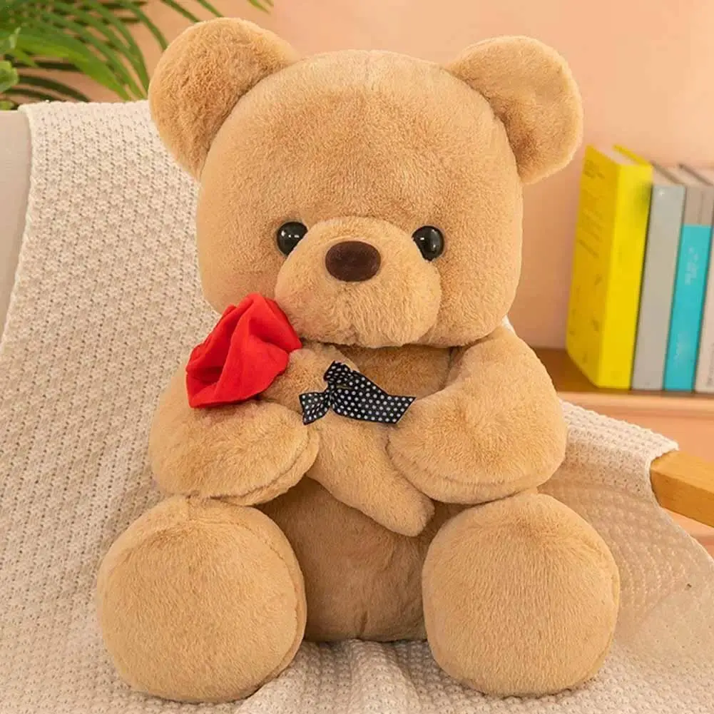 25cm Kawaii Rose Teddy Bear - Huggable Soft Plush Cotton Stuffed Toy with Fine Stitching, Romantic Bedroom/Aesthetic Room Plush, Roses Gift for Girlfriend (Valentine's Day/Birthday), Romantic Bedroom Accessories