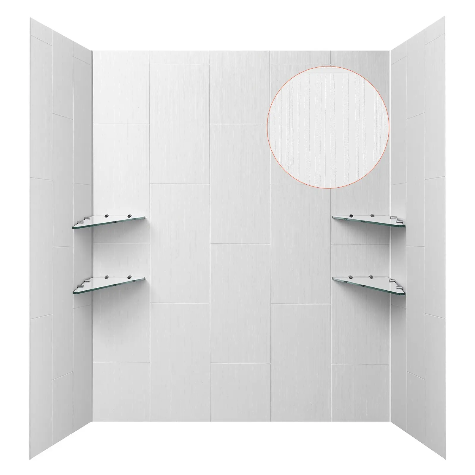 【toolupgrade】VEVOR Minimalist 3-Piece Waterproof SMC Shower Surround Kit, 60"x36"x75" Clean Lines Remodeling Shower Wall Panels, 0.14" (3.5 mm) Thick, Quick-Install Trimmable Bathroom Tub Panels with 4 Glass Shelves