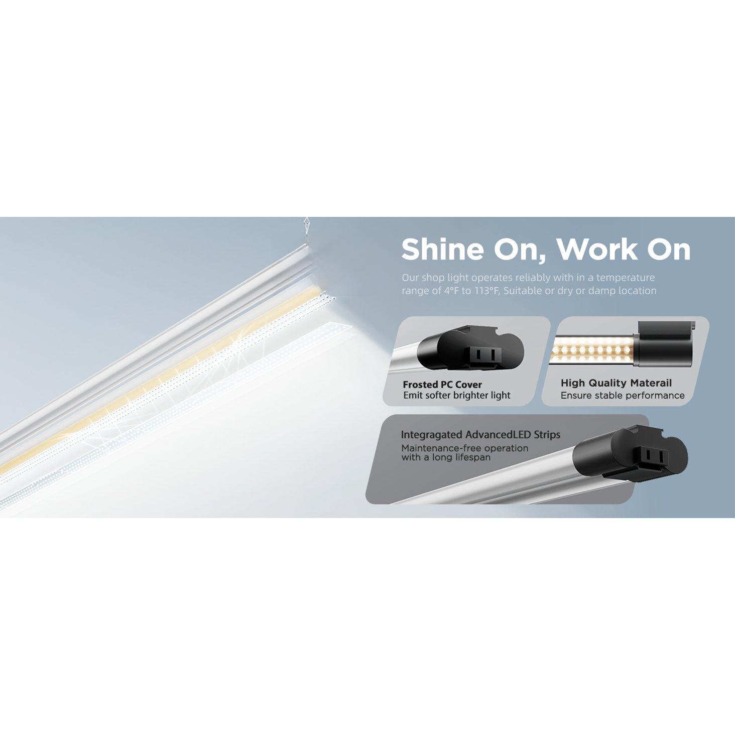 LED Shop Light, 4ft, Utility, Black, Frosted, Plug & Play, 4500 Lumens