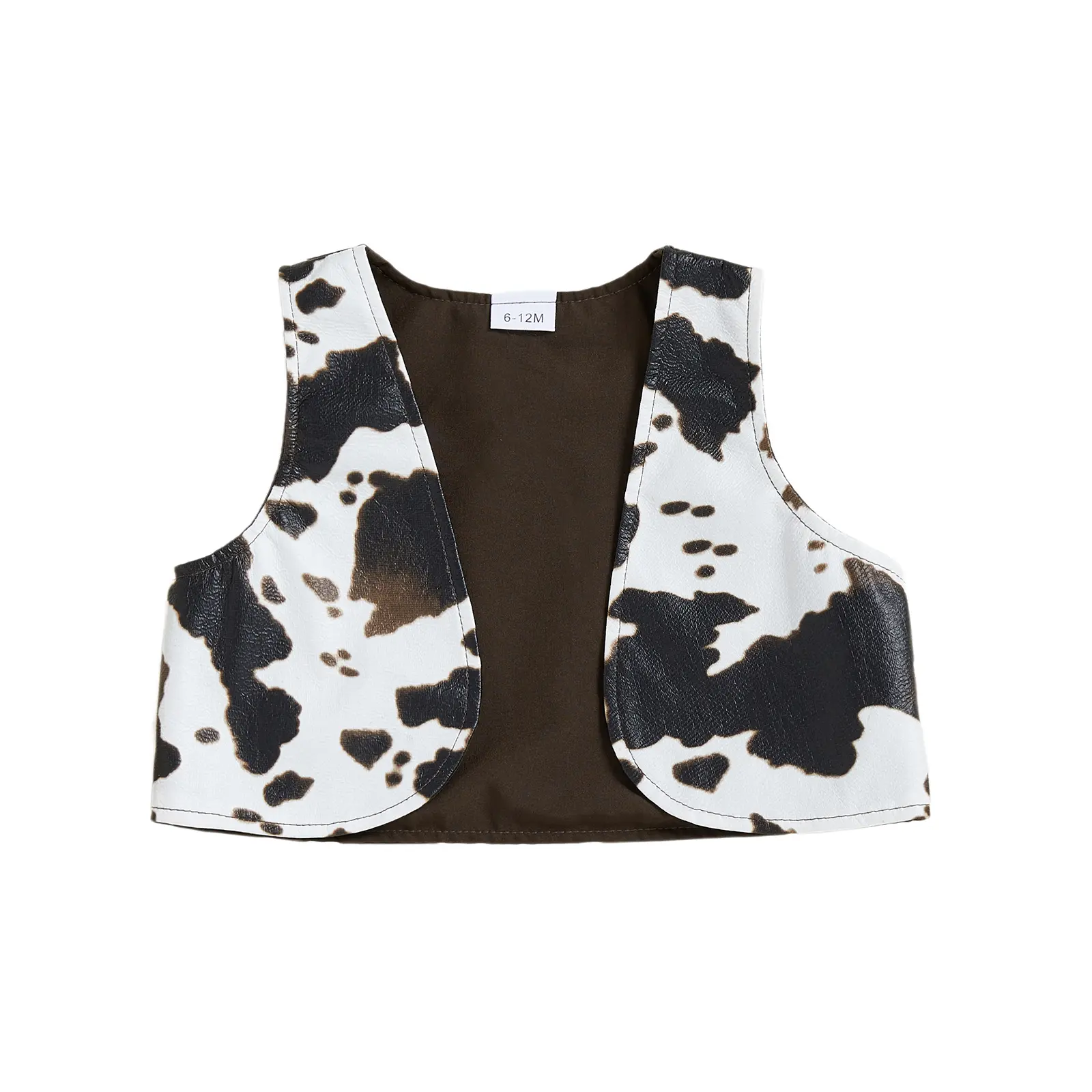 FOCUSNORM Toddler Boy Girl Western Vest Vintage PU Leather Open Front Jacket Sleeveless Waistcoat Cow Print Cardigan Outwear