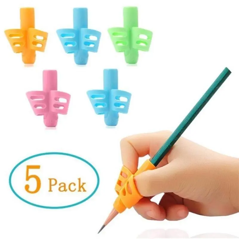 5-Piece Ergonomic Pencil Grip Set, Handwriting Correction Holder Trainer with Posture Guide for Preschool Learners, Art Drawing, Calligraphy Practice, Homeschooling Pencils/Crayons School Supplies (4.5-4.8cm), Classroom, Soft Flexible, After-School Practi