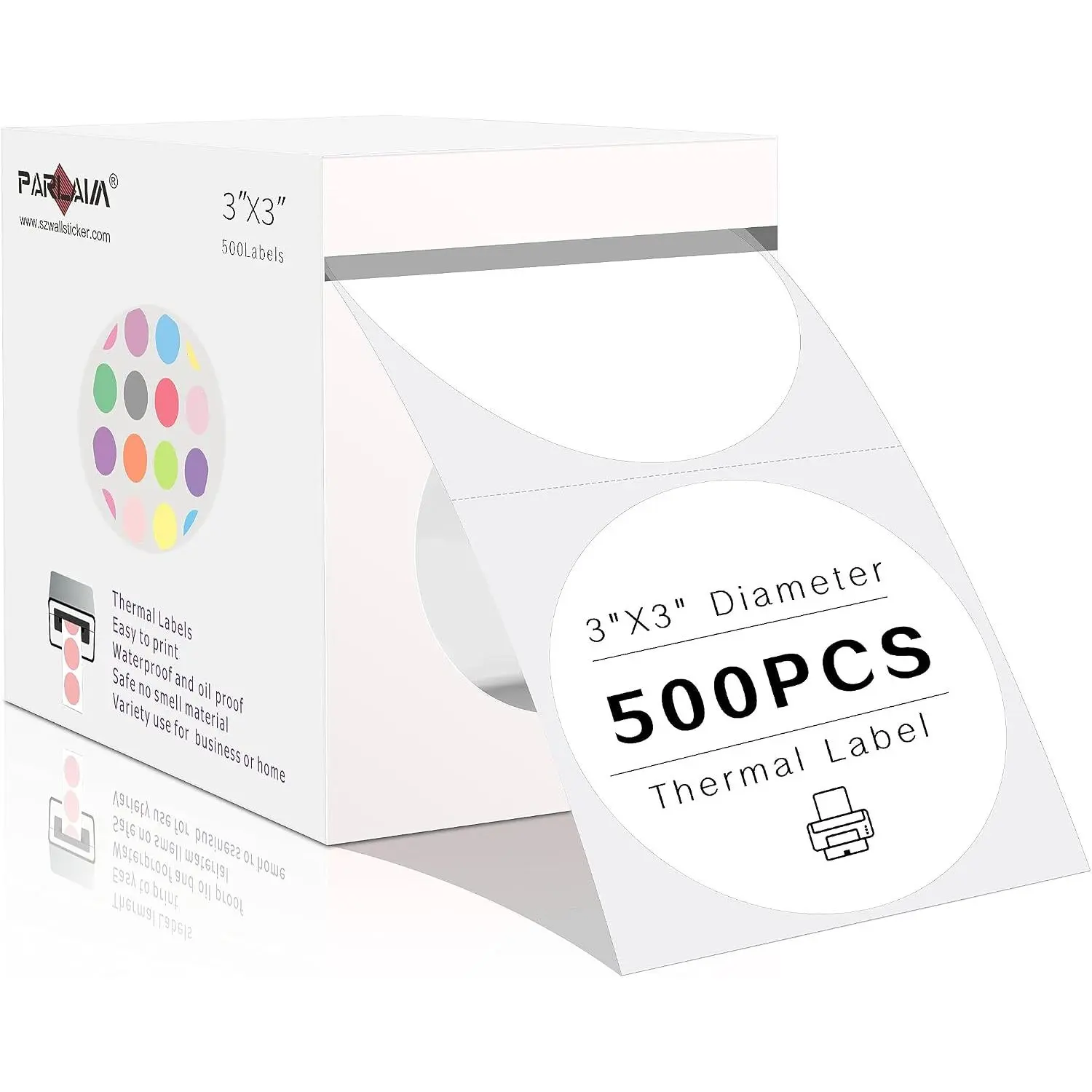 3 Inch Thermal Sticker Labels - Self-Adhesive Circle Direct Thermal Labels, 500 Per Round Roll for DIY Design, QR Code, Name Tag - White