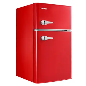 【DealsForYouDays】VEVOR Mini Fridge with Freezer, 3.2 Cu. Ft, Two Door Compact Refrigerator with Adjustable Temperature, Glass Shelf, Energy Efficient Dorm Fridge, Low Noise Small Refrigerator, for Bedroom, Office, Red