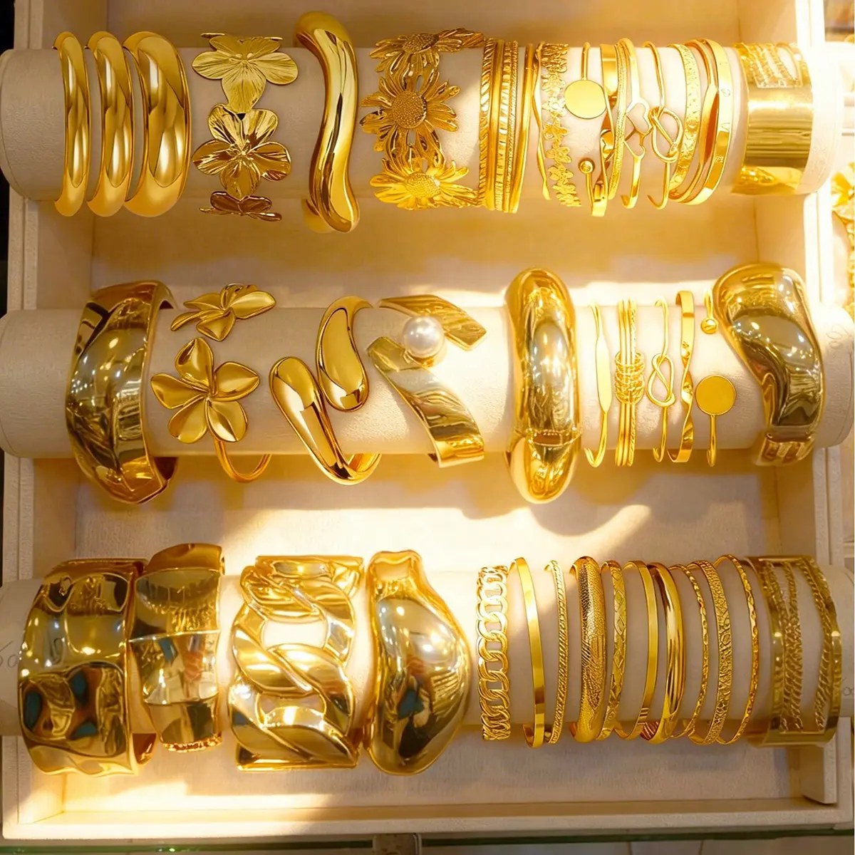Vintage Stackable Bracelets Set, 5/13/18pcs Unisex Chunky Cuffs & Chain Metal Jewelry with Floral and Heart Shapes for Casual Wear, Floral Shapes, Chunky Bangles, Fashionable Bracelet