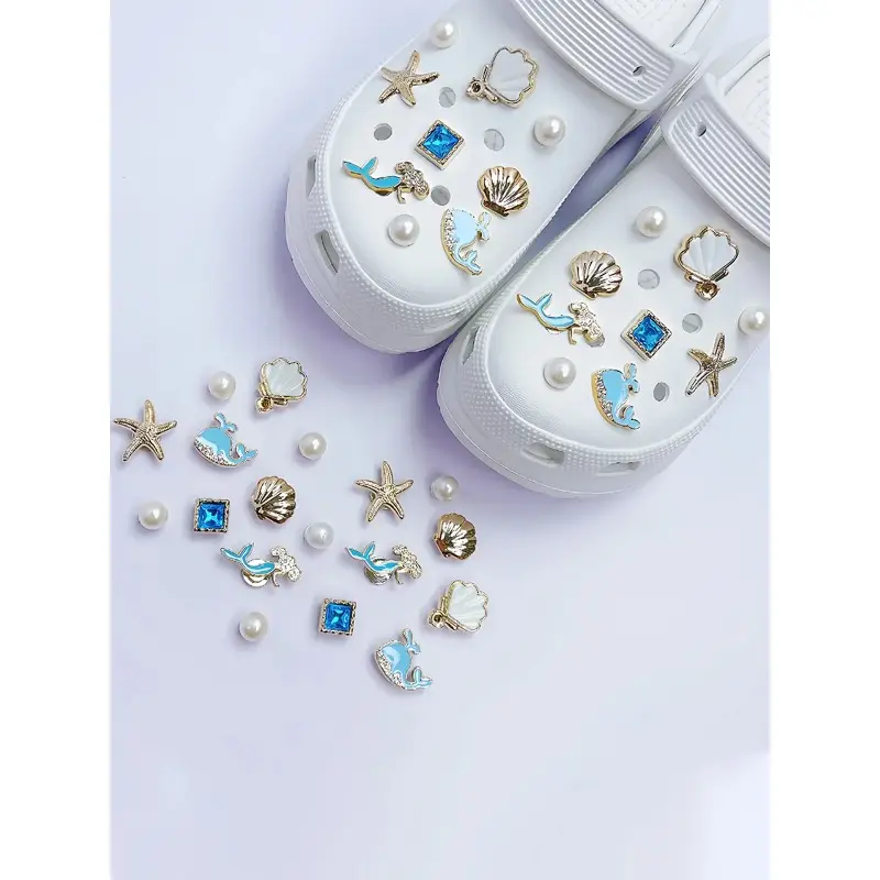 22PCS Cute Resin DIY Accessories for Crocs, Pearl Starfish and Shell Design, Removable Crystal Shoes Charms for Fashionable Footwear Decor, Shoe Decoration, Cute Shoe Decorations