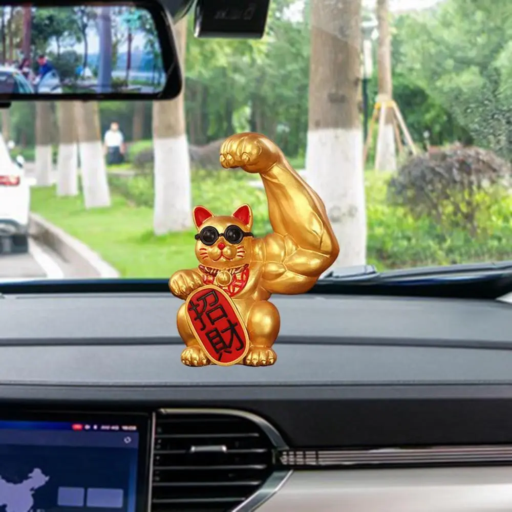 Resin Chinese Lucky Cat Feng Shui Ornaments, Good Luck Decor for Home and Office Interiors, Interior Decor