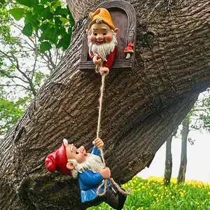 Gnome Garden Decoration Climbing Tree Decor Outdoor,Fairy Door Tree Face Figurine Lawn Patio Decor,Funny Climbing Elves Tree Peeker Sculpture Yard Art Outdoor Statue