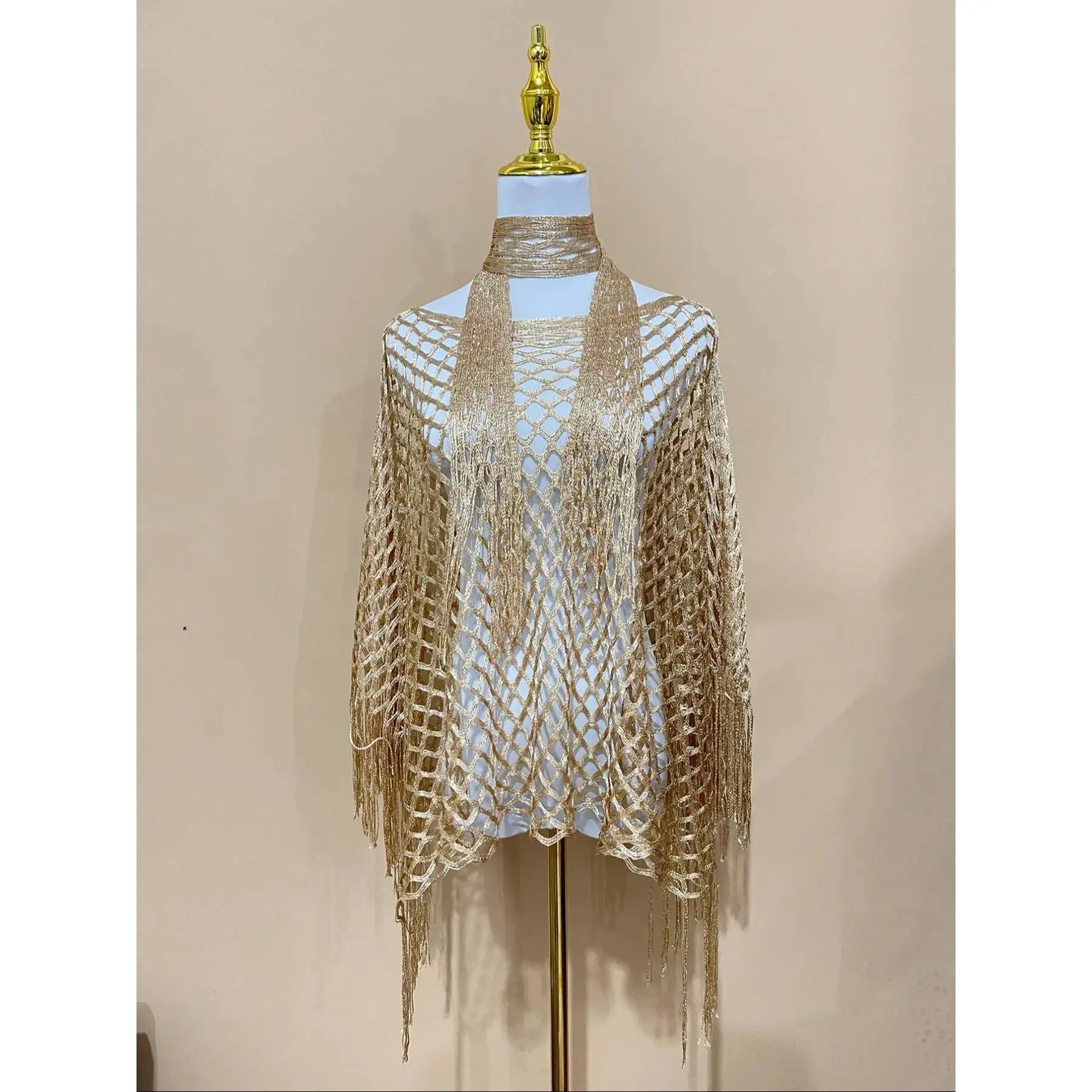 Women's Solid Color Fringe Trim Shawl & Chain Decor Poncho Set, Trendy Solid Shawl Cover Ups, Casual Fashionable Scarf & Cape Set for Daily Wear, Fashion Accessories for Women