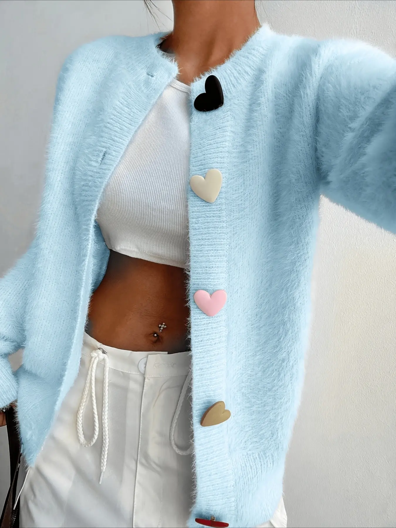 New Elegant Heart Button Cardigan for Women, Long Sleeve Fitted Knit Top, Casual Spring Fall, Soft Comfortable Pullover