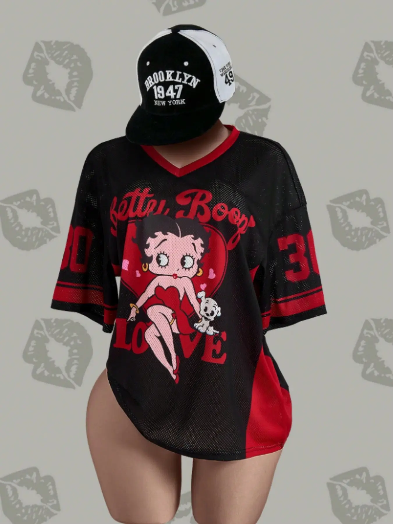 Women's V-Neck Cartoon Letter Print Casual Streetwear, Short Sleeve T-Shirt, Anime Baseball Jersey, Daily Wear, Daytime Style
