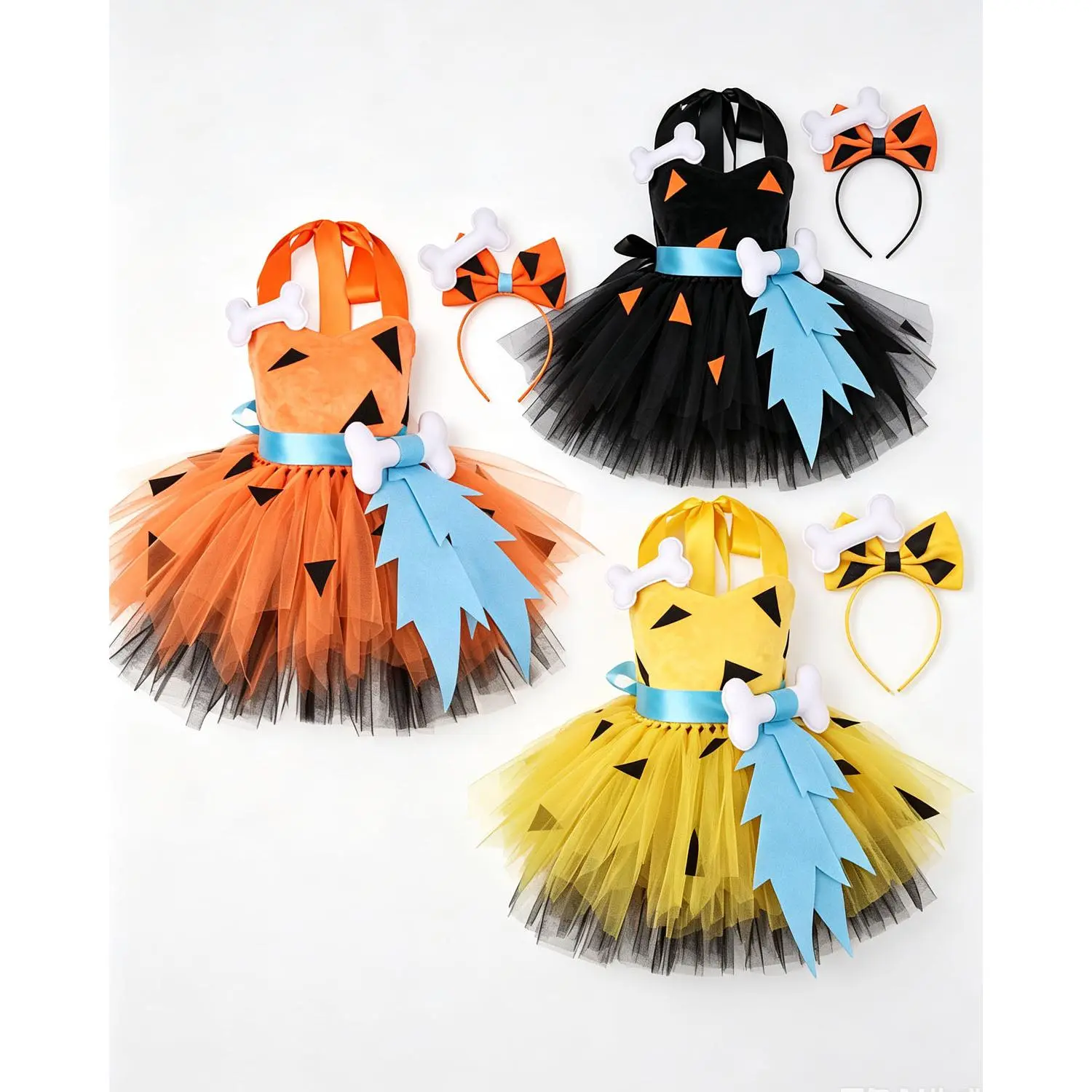 Shingpp Kids Girls Halloween Caveman Costume Tulle Dress with bone shaped bow headband Historical Stone Age Holiday Outfits Halloween Dress Up Party Photo Shoot