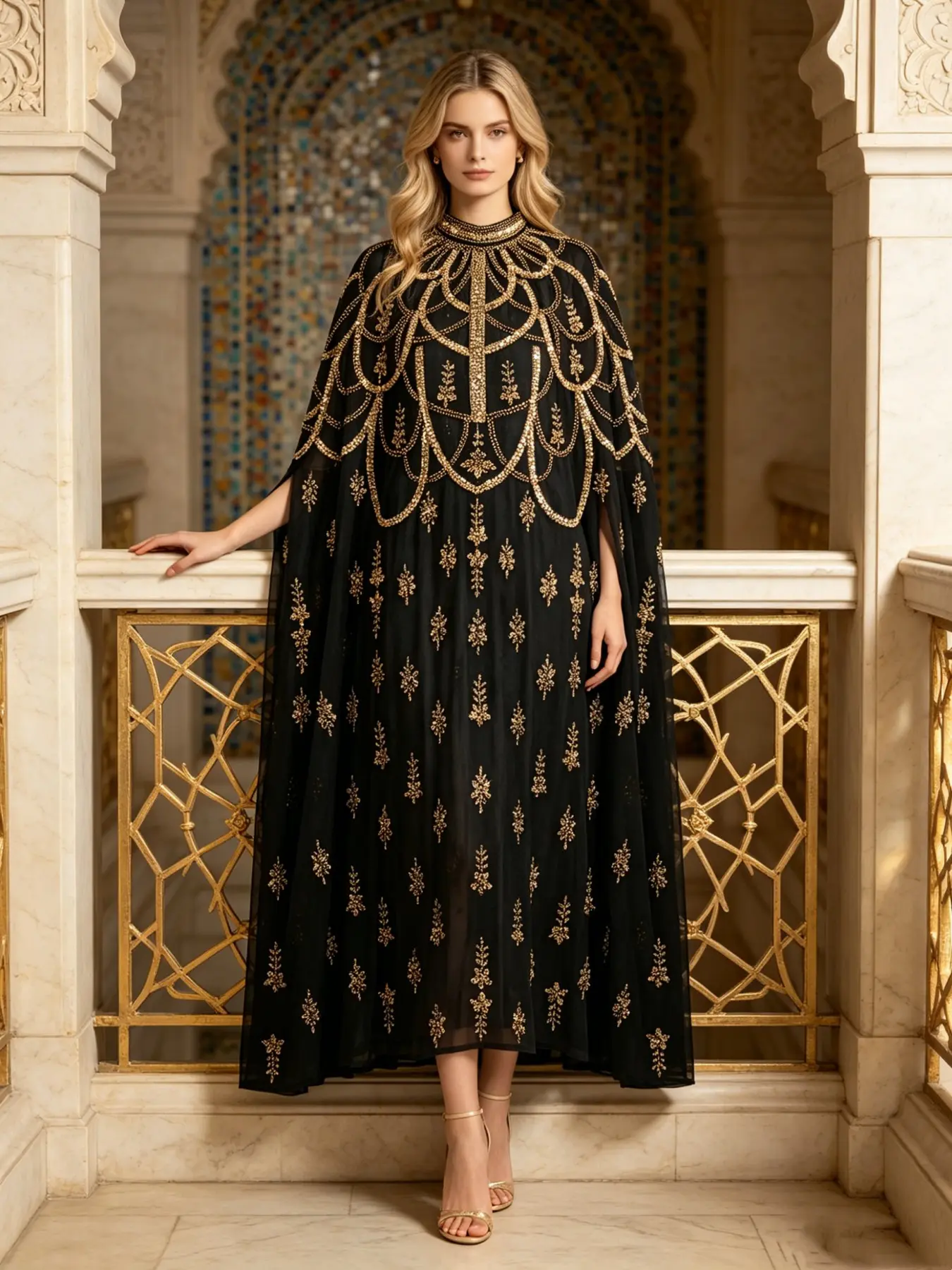 Celesmeety Muslim Sequin Long Robe, Plus Size Women's Mesh Kaftan, Jellabia Style Evening Gown, Elegant Dress for Holidays