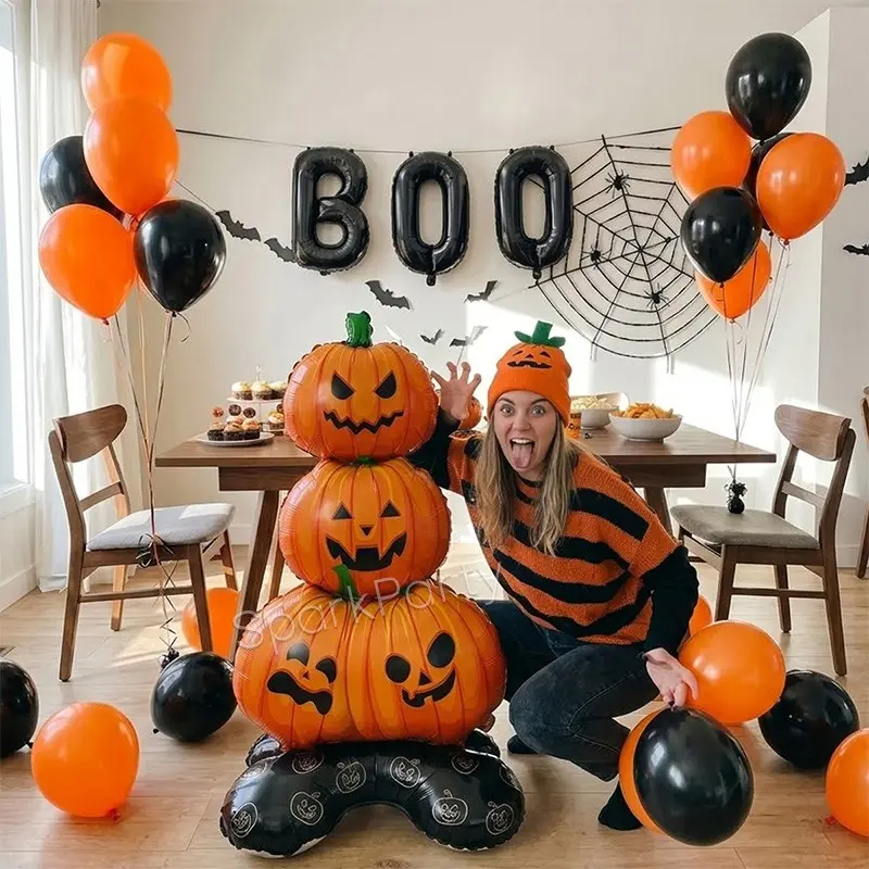 Halloween Balloon Set, 20pcs/ Set, 42-Inch Standing Pumpkin Balloons, 16-Inch Boo Letter Balloons, Latex Balloons