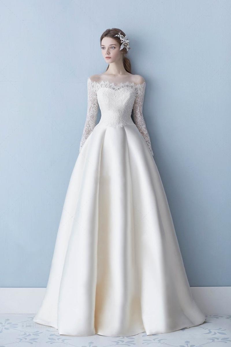 2026 New Summer Style Off-the-Shoulder Floor-Length Wedding Dress, Light Main Wedding Gown with Lace and Satin for Marriage