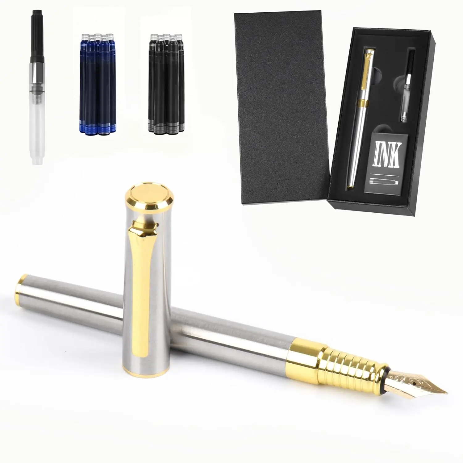 Fountain Pen with Medium Nib, Includes 10 Ink Cartridges, 2 Ink Refill Converter and   Box, Luxury Fountain Pen  for Journaling, Calligraphy, Smooth Writing