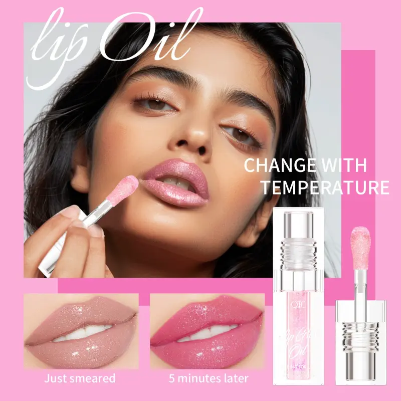 QIC color-changing lip oil-1# pink Cosmetic Gloss Glossy Lip Care Balm Clear