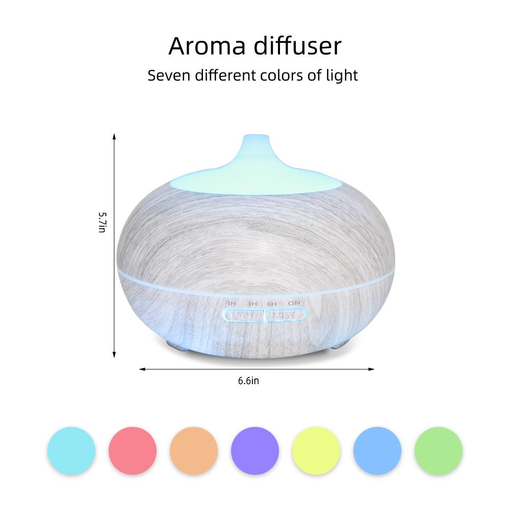 550ml Wood Grain Aromatherapy Diffuser with Remote, 6 Essential Oils & 7 Color LED Light