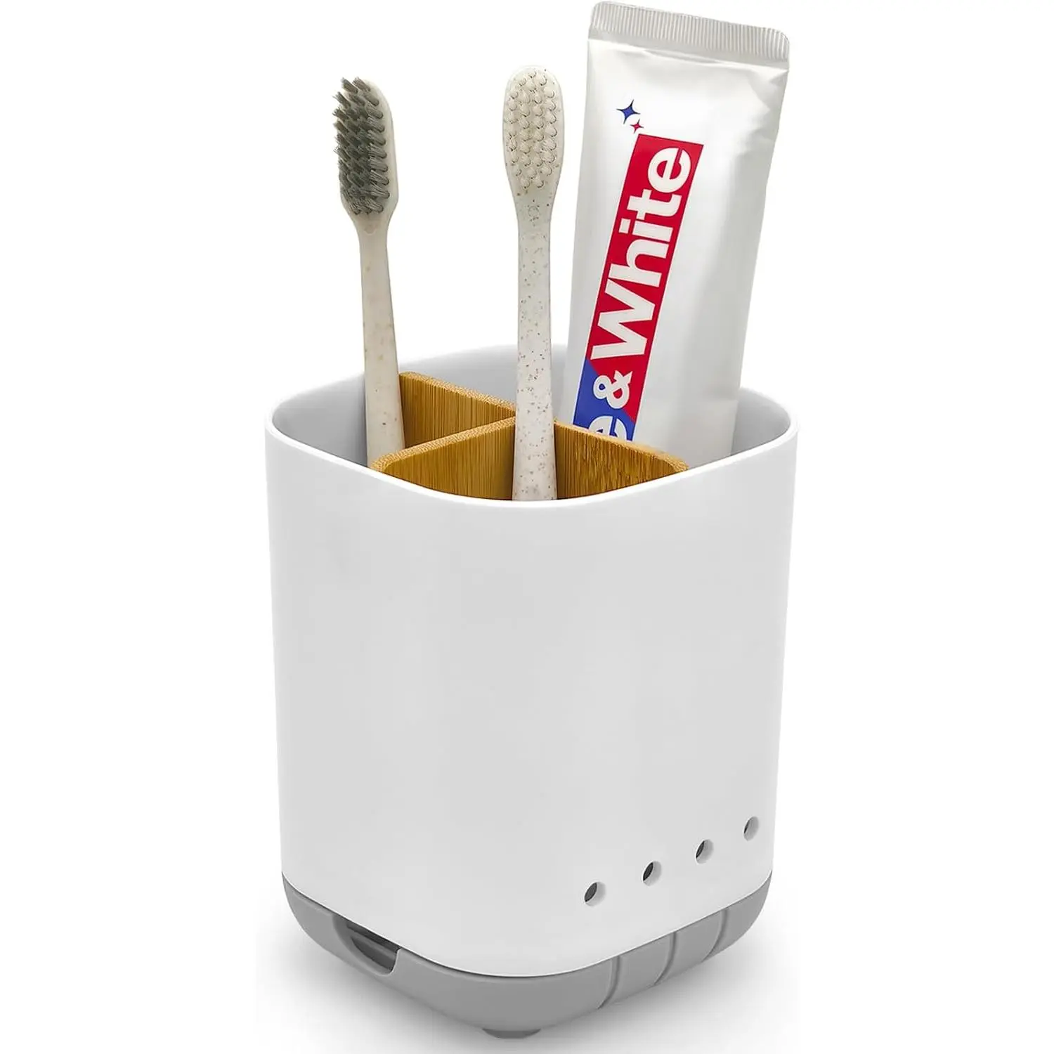 Modern Plastic Bathroom Toothbrush & Brush Holder with Detachable Divider - 3-Slot Countertop Organizer for Sink, Rubber & Beauty Products Storage (Grey), Household