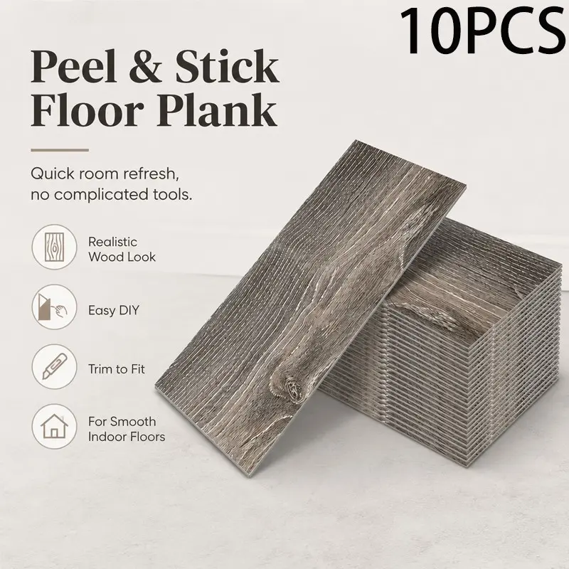 10pcs Wood Grain Self-Adhesive Wall Stickers, Thick Ixpe Material, Easy Clean and Install, Home Decor for Living Room, Bedroom, Kitchen, Office