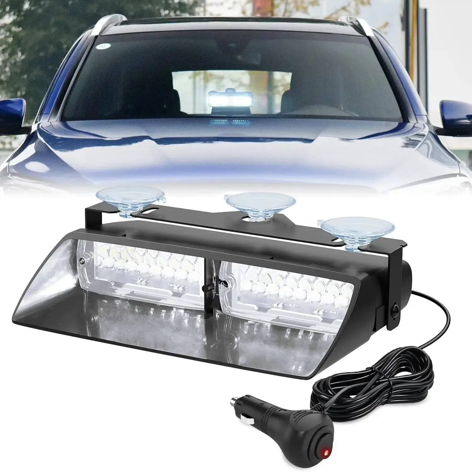 Nilight 8-Inch 16-LED Suction Windshield Hazard White Strobe Light - Aluminum Emergency Lights for Automotive, Motorcycle, Fire Trucks with Visibility Boost