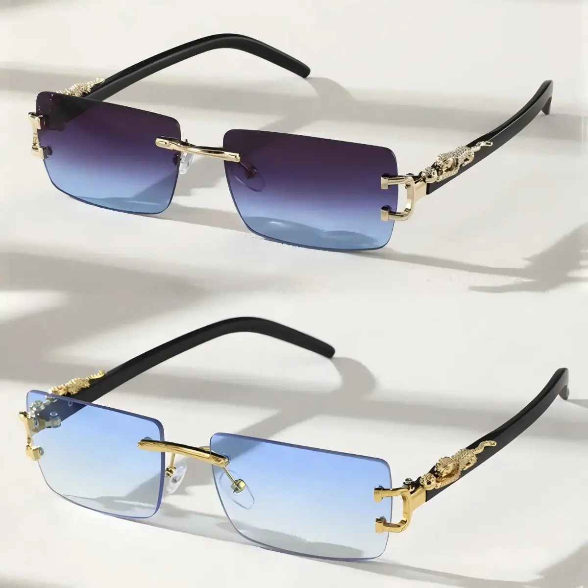 Men's Borderless Rectangular Sunglasses 2-Piece Set, Lightweight Plastic Frames with Aesthetic Color-Tinted UV400 Lenses, Fashion Accessories, Men's Accessories