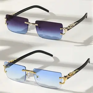 Men's Borderless Rectangular Sunglasses 2-Piece Set, Lightweight Plastic Frames with Aesthetic Color-Tinted UV400 Lenses, Fashion Accessories, Men's Accessories