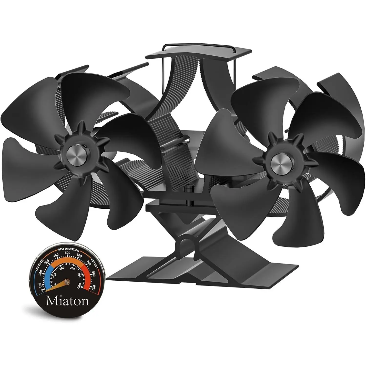 Wood Stove Fan Heat Powered | Non Electric Heat Activated Fan for Wood Burning Stove| Thermoelectric Fireplace Fan | Stove Accecories w/Thermometer