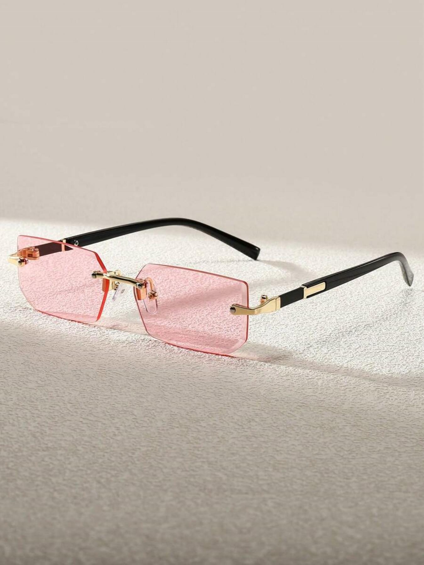 Unisex Simple Style Rimless Sunglasses, Modern Trendy Sunglasses, Trendy Casual Tinted Lens Sunglasses for Everyday Use, Fashionable Sunglasses, Minimalist Sunglasses, Fashion Accessories for Outdoor Activities, Summer Sunglasses
