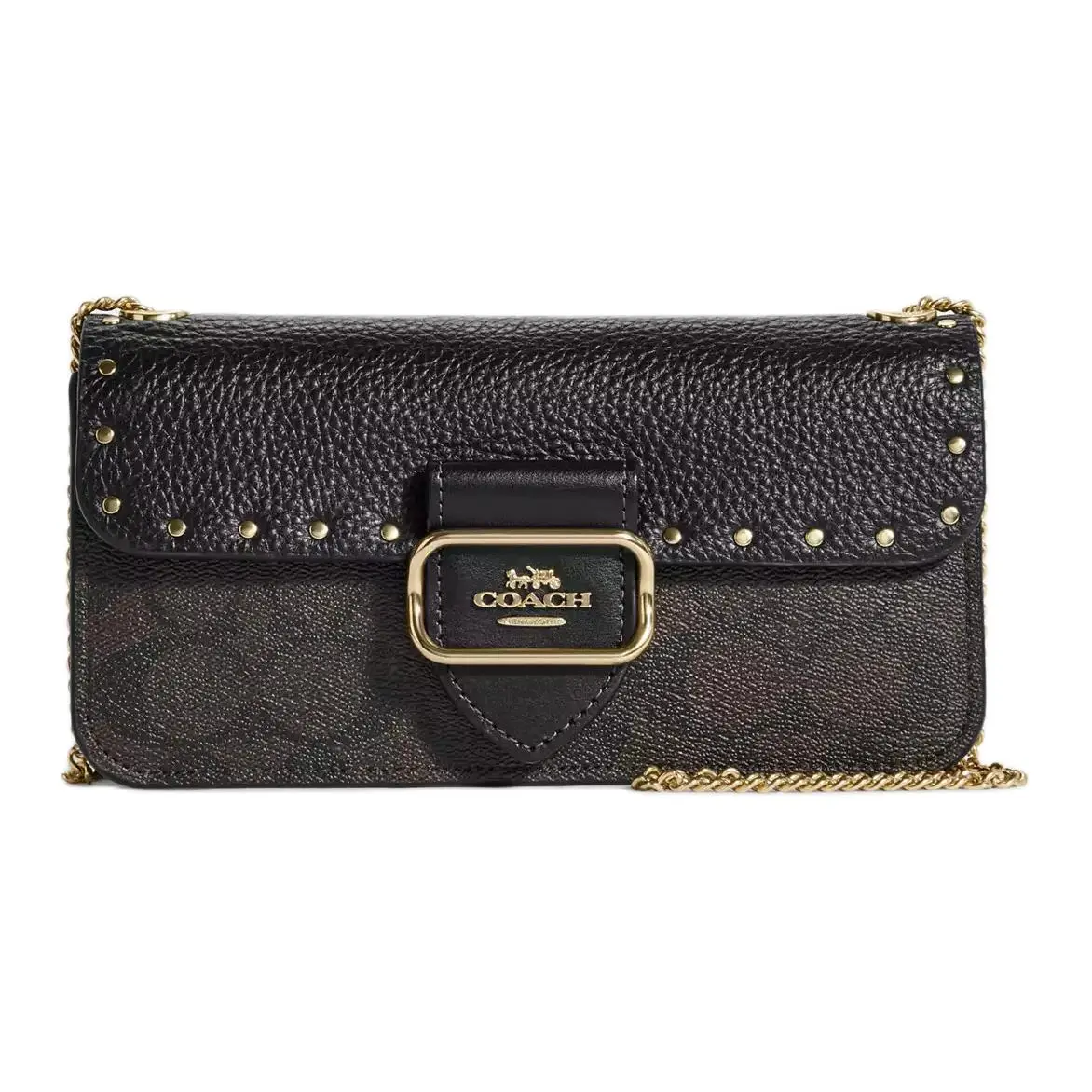 COACH Morgan 20 Classic Monogram Nailhead Buckle Closure Small Square Crossbody Bag for Women in Black
