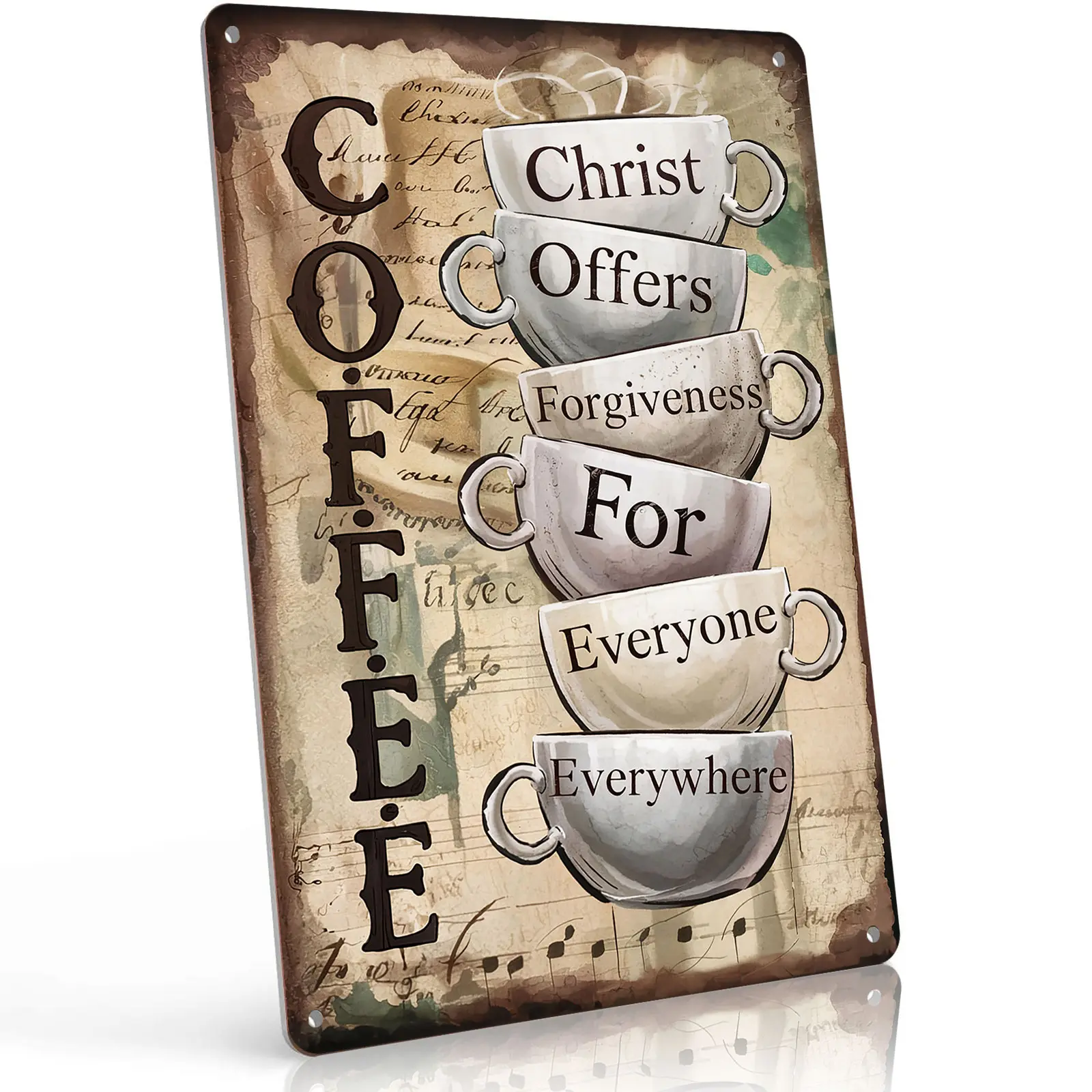 8x12 in Rust-Proof Aluminum Christian Wall Sign - Christ Forgiveness Themed Coffee Cup Home Decor Plaque, Faith-Inspired Vintage Kitchen Wall Hanging Gift for Coffee Lovers
