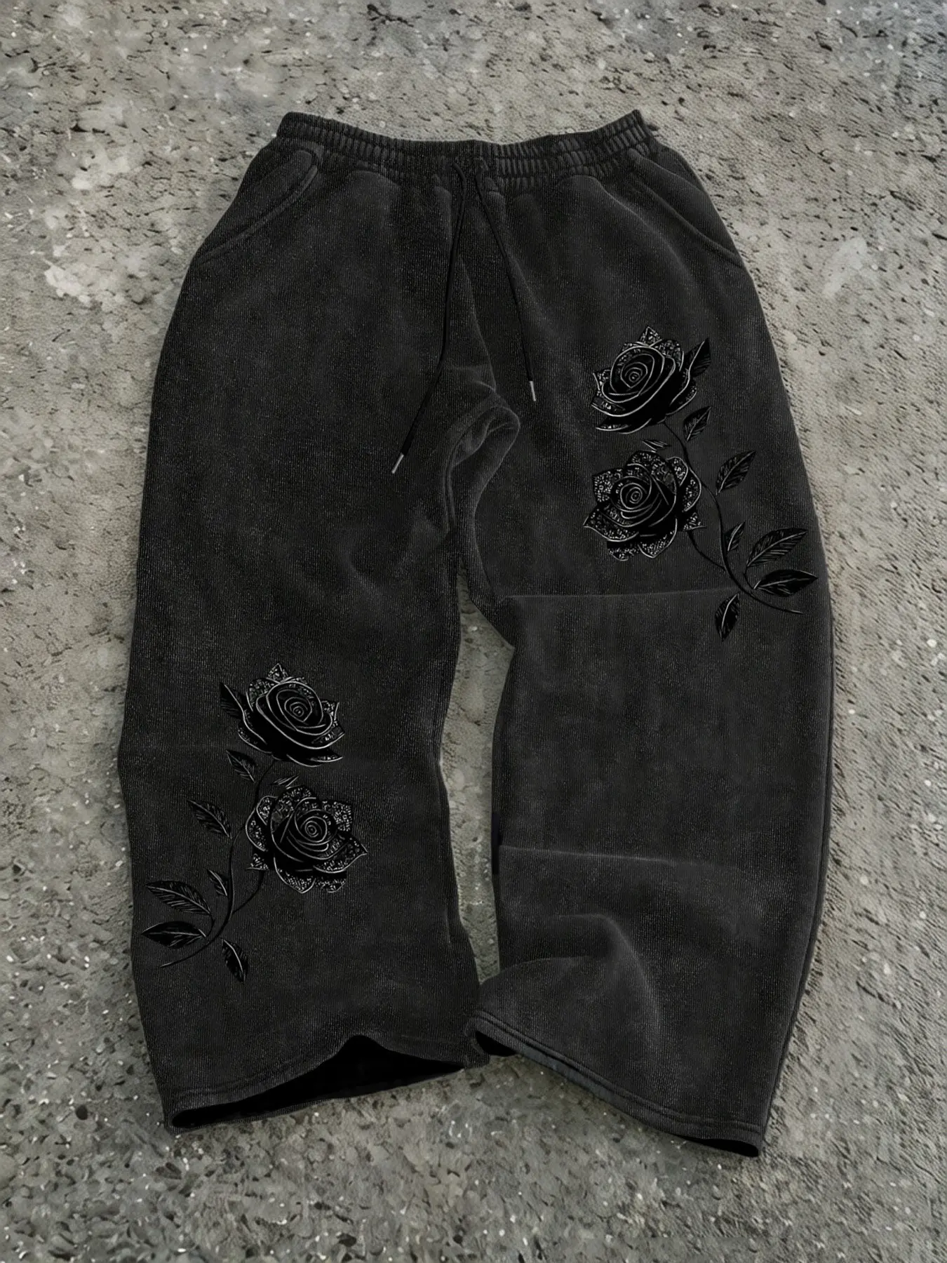 Men's Y2K Gothic Rose Print Long Pants, Casual Wide Leg Pants, All Seasons Wear
