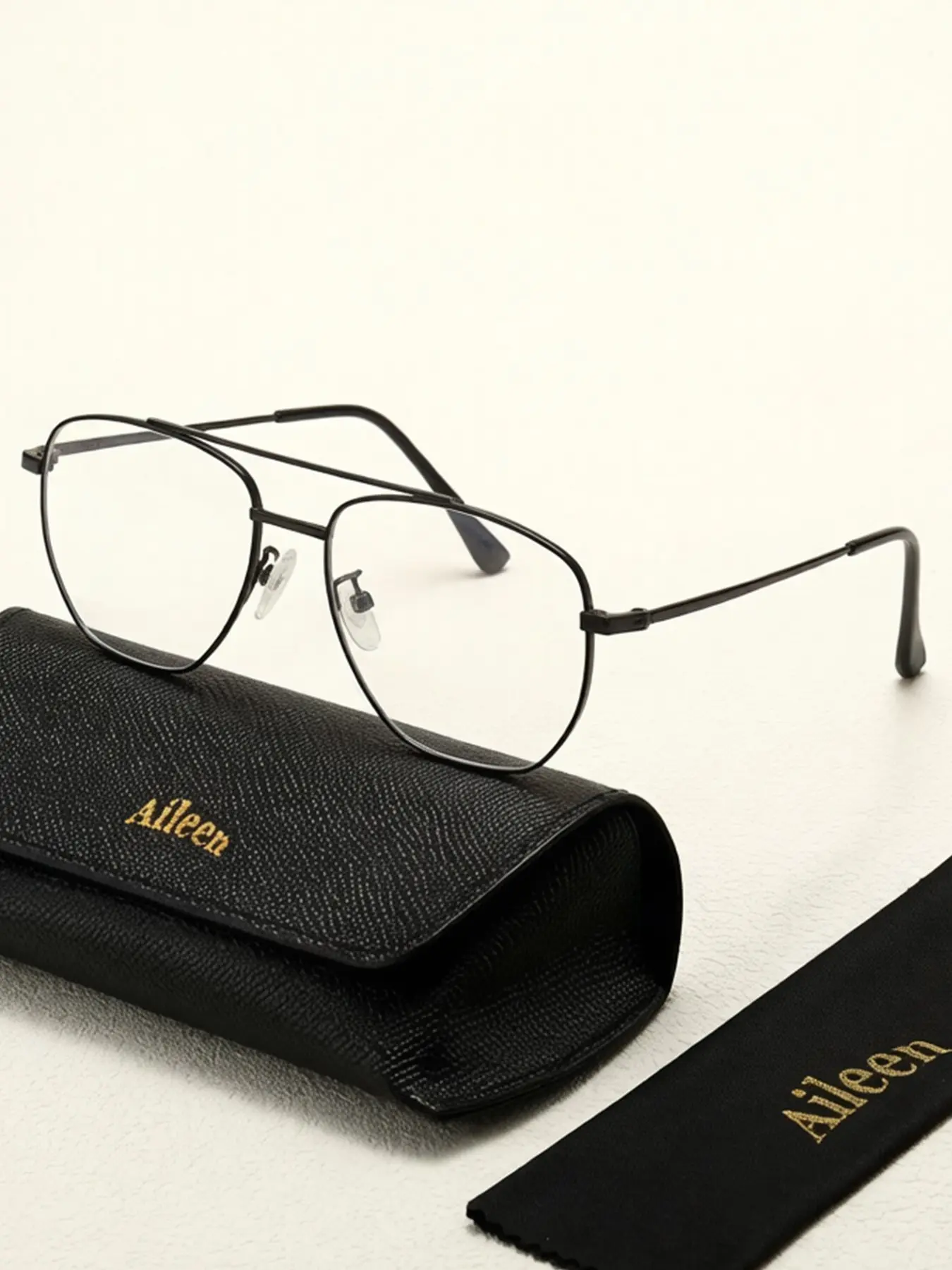 New Fashion Dual Bridge Glasses, Computer Glasses with Case, Suitable for Daily Use, Gift, Business Style, Stainless Steel Frame