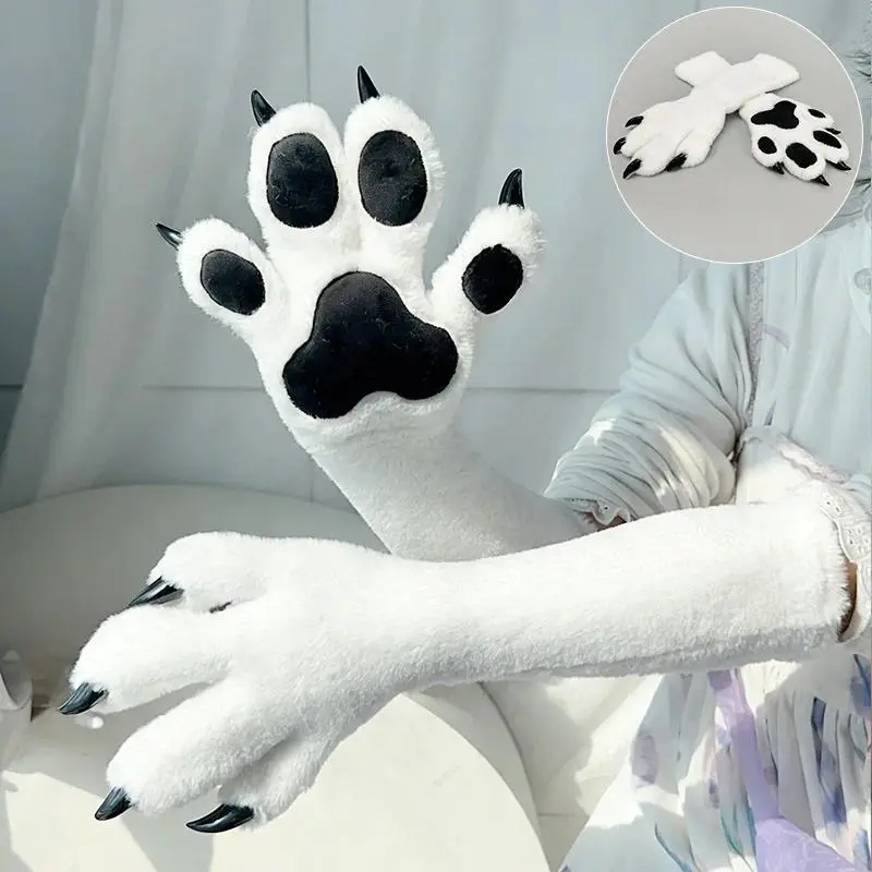 Faux Fur Animal Paw Gloves with Claws and Pads - Cat, Bear, Fox, Wolf Cosplay Mittens Accessories for Halloween, Comic Con Costumes, Polyester, Fake Fur, Elastic Fit, Party, Animal Glove, Kig Series, Loose Fit, Characters, A, Adult, Clothes