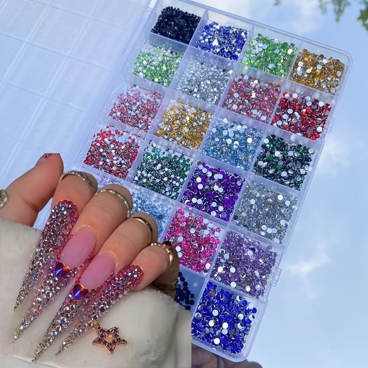 Colorful Rhinestone Nail Art Kit, 7000pcs/bag Glitter Rhinestone & Tweezers, DIY Nail Art Decoration Glitter Decorative Nails for Women & Girls