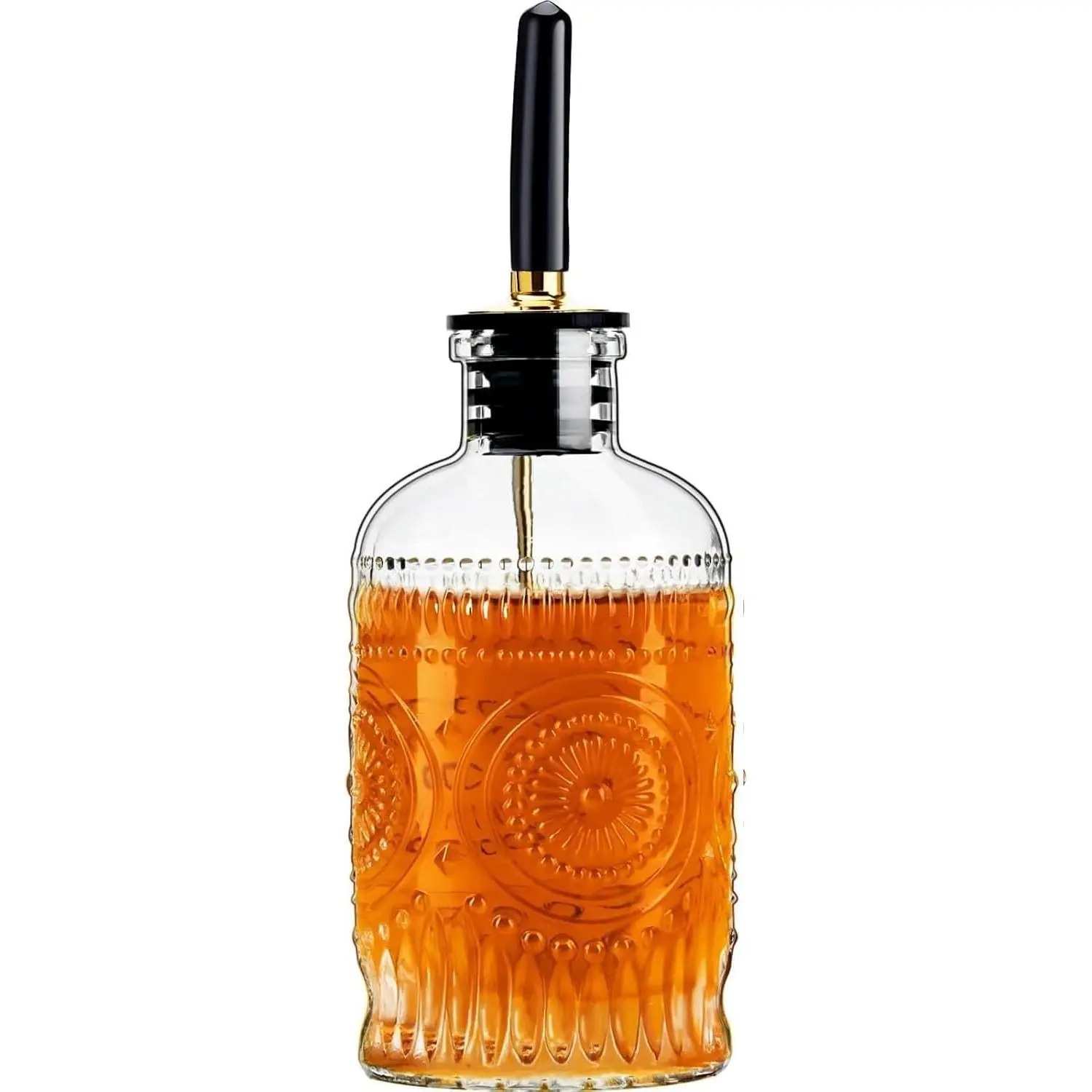 Syrup Bottle, Glass Syrup Dispenser, Metal Pour Spout, 7 oz, 1 count | Coffee syrup bottle and simple syrup bottles for coffee bar accessories; honey dispenser for maple syrup, oil and sauces