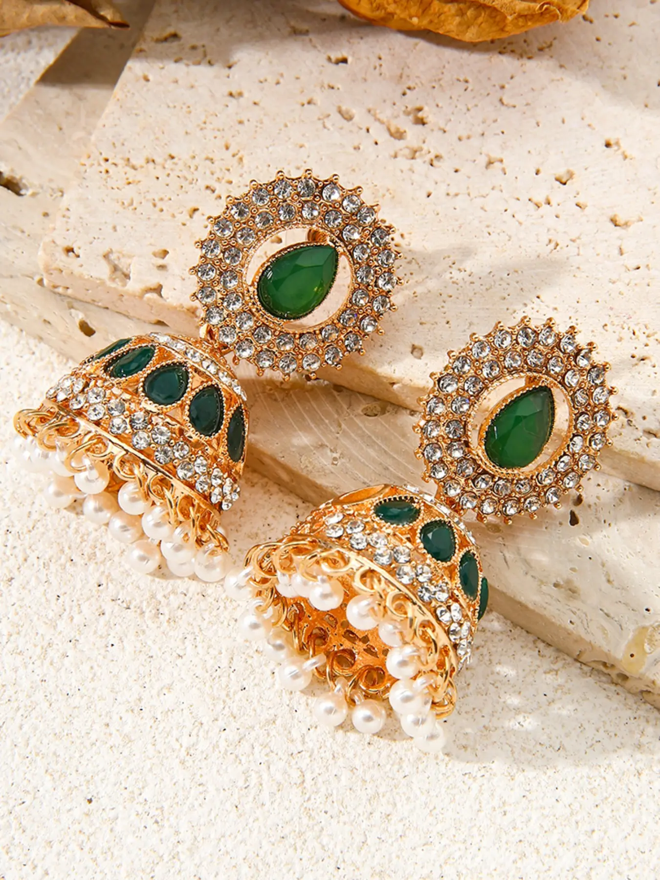 Bohemian Ethnic Style Long Fringe Earrings, Vintage Water Drop Sparkling Rhinestone Pearl Birdcage Bell Jhumkas, Elegant All-Season Jewelry for Women