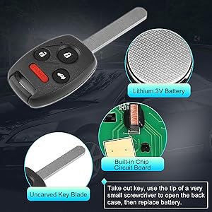 313.8MHz MLBHLIK-1T Replacement Smart Proimity Keyless Entry Remote Key Fob for Honda Accord Coupe 2DR 2008-2012 4 Buttons with Door Key 46 Chip