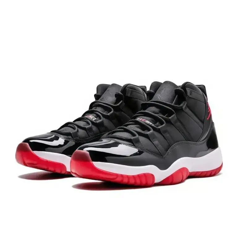 Retro High Top Sneakers, Obsidian Black Gloss Patent Leather Spliced Matte Fabric, Cushioned Footwear with Layered Pure White Midsole & Striking Red Contrast Outsole, Luxury Street Fashion Trainers for Daily Outfits