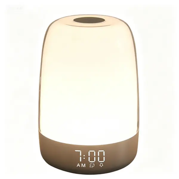 3-in-1 LED Bulb Touch Wake Up Night Light - Sunrise Simulation Electronic Digital Timer Alarm Clock, RGB Ambient Mood Lamp, Warm White Dimmable 3-Brightness Bedside Nursery Sleep Aid with Snooze & 8 Color Modes, No Glare Soft Glow Table Nightstand Lamp
