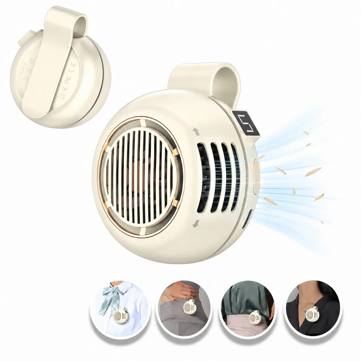 2026 Upgraded Modern Bladeless Silent Waist Fan, Compact Form Wearable USB Fan with Built-in Li-ion Rechargeable Battery, 5-Speed Adjustment, LED Display, 360° Rotation Hands-Free Clip for Waist/Neck Use, Neck Fan, Compact Mini