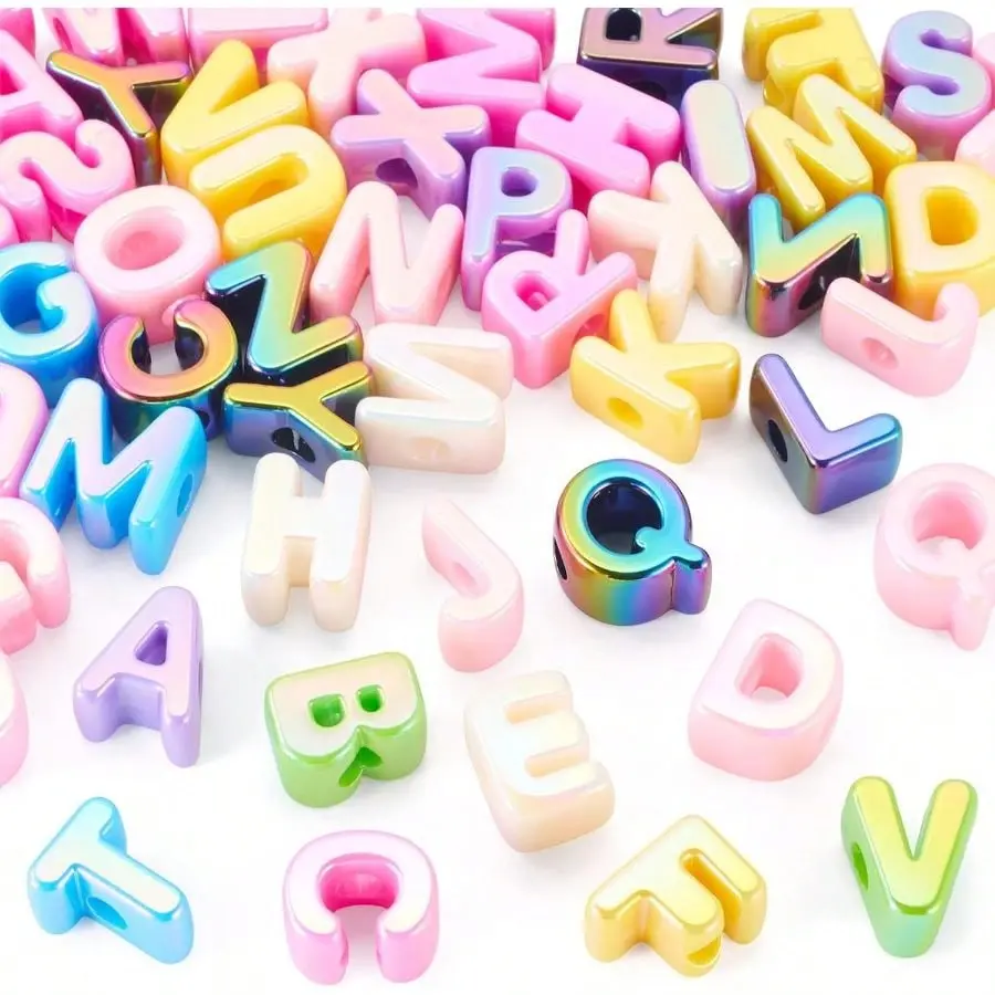 52Pcs Large Acrylic Slide Letter Beads Candy Color Vowel Alphabet Beads 3D Initial Slider Beads With Horizontal Hole For Wristbands Bracelets Necklace