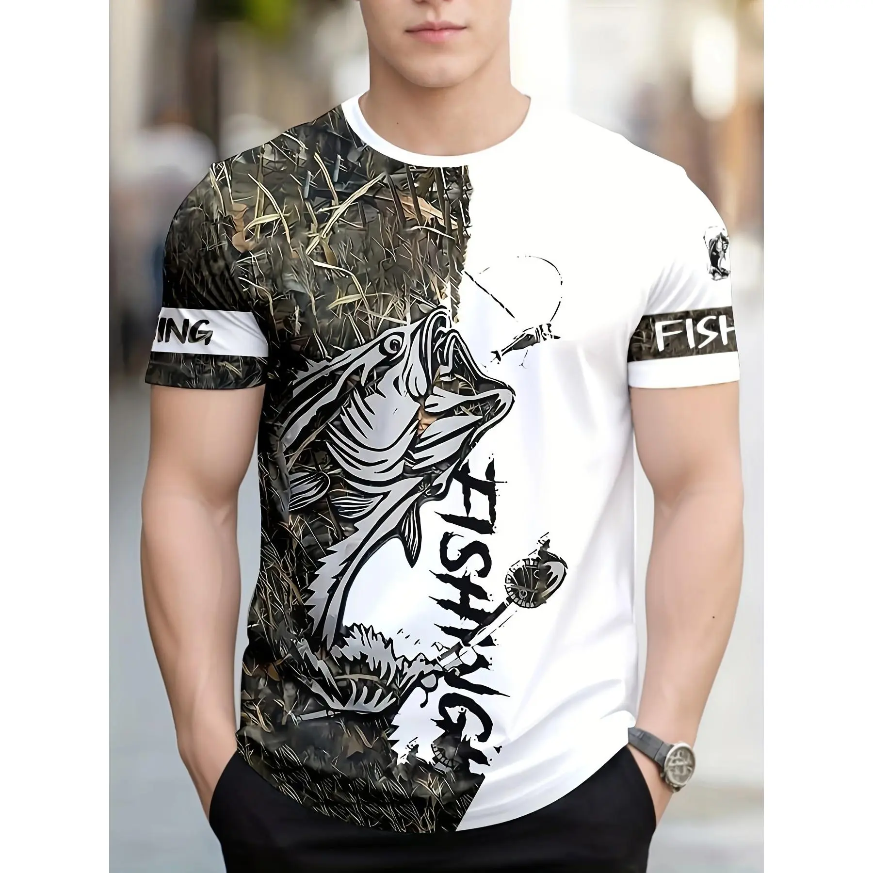Men'S Fashion Trendy Casual Round Neck 3D Print T-Shirt, Fishing Tnthusiast Tee, Gift for Him