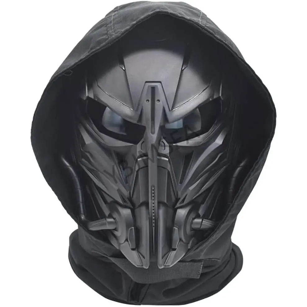 Airsoft Full Face Protective Balaclava - Sporty Face Covers & Mask with Adjustable Fit, Adult Sizes, Futuristic Look for Outdoor Games, CS Cosplay, High-Quality Fabric, Impact Cushion, Face Masks, Transparent Goggles