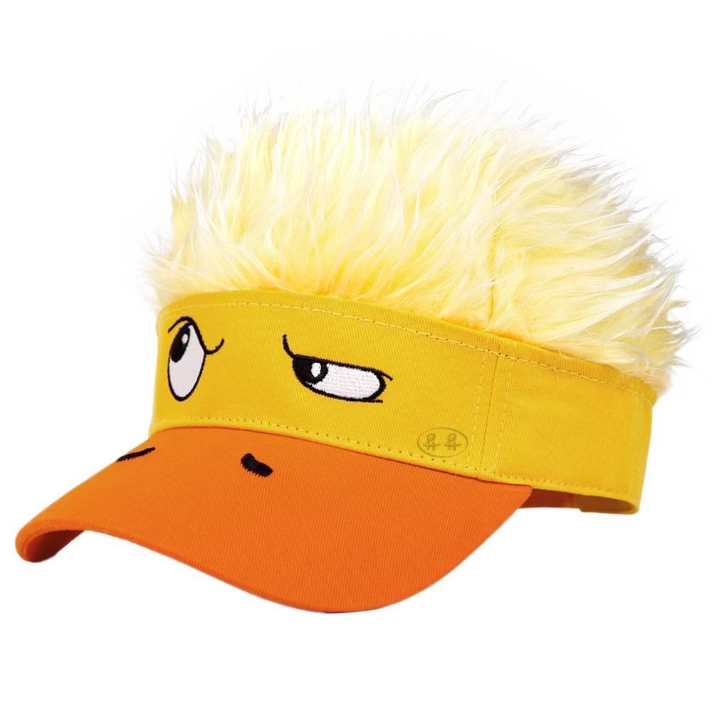 Funny and quirky penguin and yellow duck decorative cap with wig, suitable for outdoor wear, cute wig for both men and women