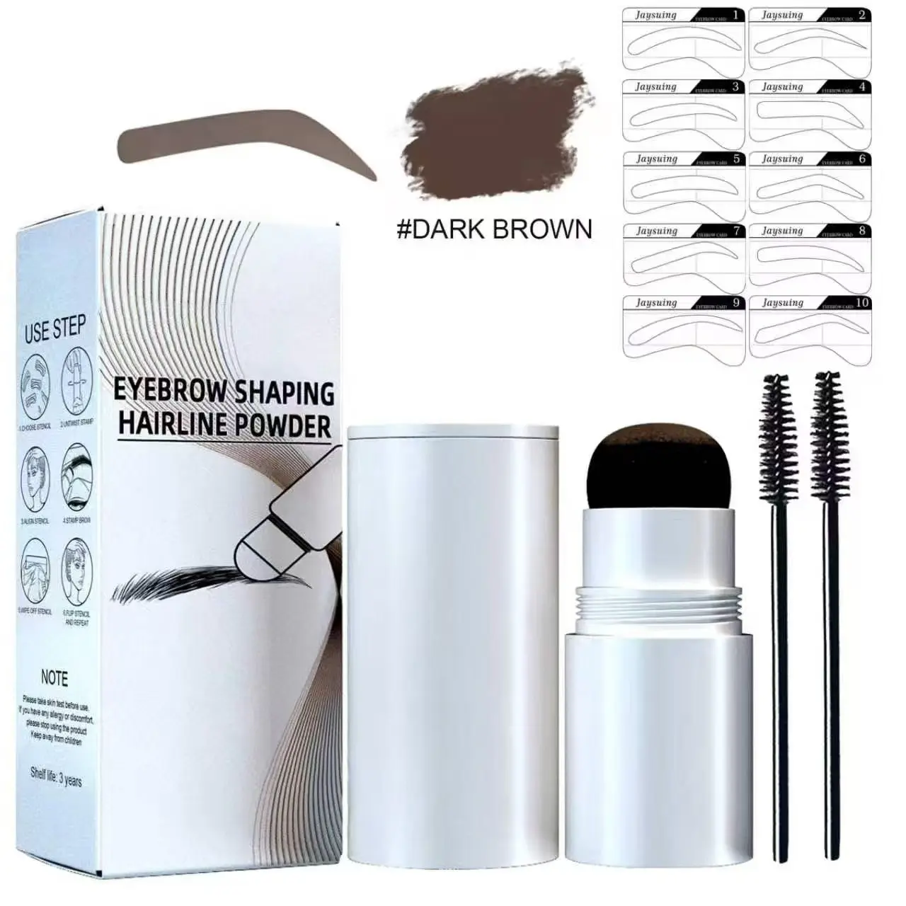 Luxury Eyebrow & Hairline Stamp Set - Portable, Compact, Lightweight Contour Powder with Refill Container, Handheld Design, Mirror, Duoface Brush, Cleaner - Waterproof, Long-Lasting Enhancer for Daily Makeup, Stamp Then Brush, Precision Micro Pencil
