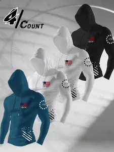4 Pack Men Drawstring Hooded Long Sleeve Workout Shirt Vintage 1776 USA Star Stripe Flag Patriotic Graphic Quick Dry Breathable Outdoor Hunting Streetwear Athletic Multipack Top