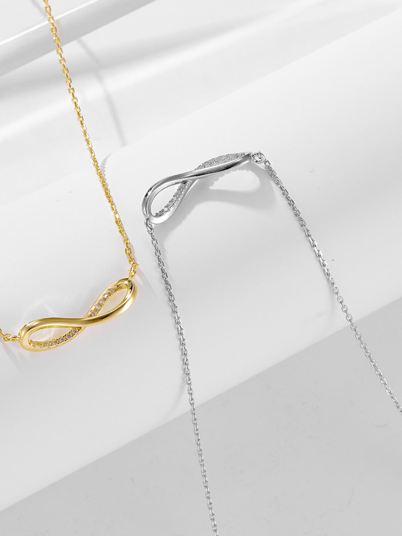 S925 Sterling Silver Infinity Symbol Design Pendant Necklace, Artificial Zircon Decor Necklace for Women & Girls, Trendy All-match & Exquisite Jewelry for Birthday Gift