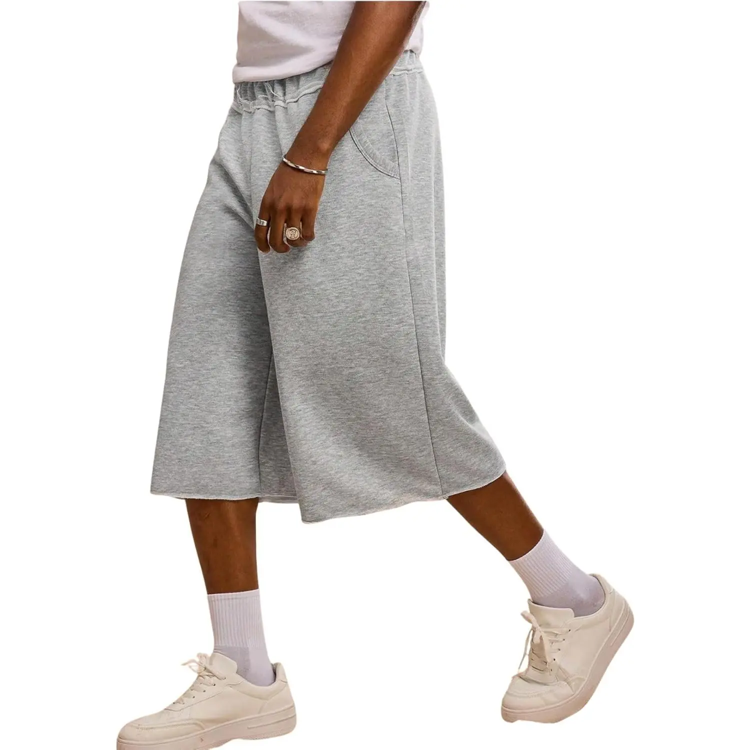 Men's Athletic Shorts, Oversized Baggy Sweat Jorts with a High Rise Wide Leg Fit in Soft Polyester for Gym Wear, Fabric, Menswear, Gym Casual, Slash Pockets, Solid