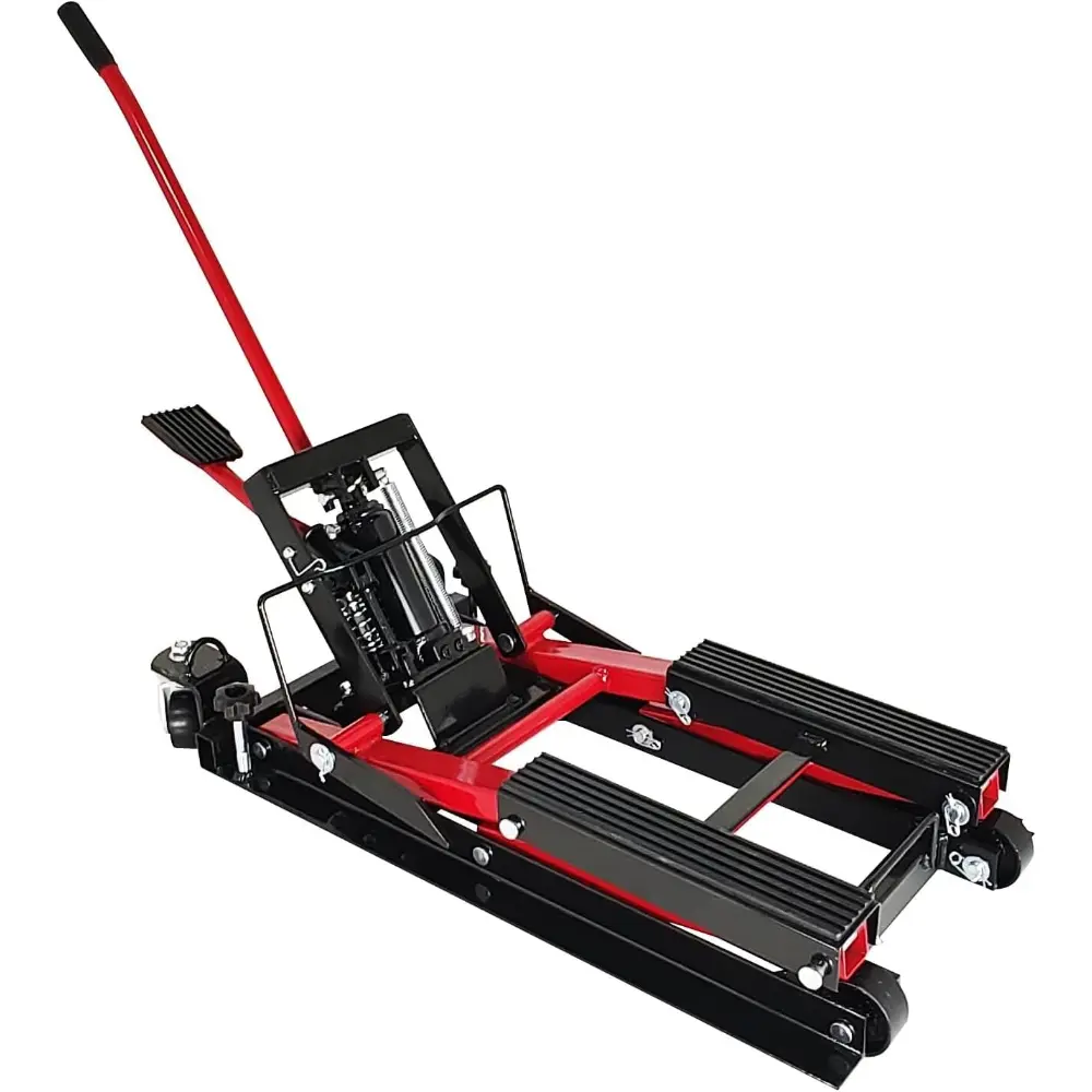 Hydraulic Motorcycle Lift Jack, 1500 Lbs Capacity Scissor Lift Jack with Foot Pad, Portable Motorcycle Lift Table with Handle and 4 Wheels, for Motorcycles, Atvs