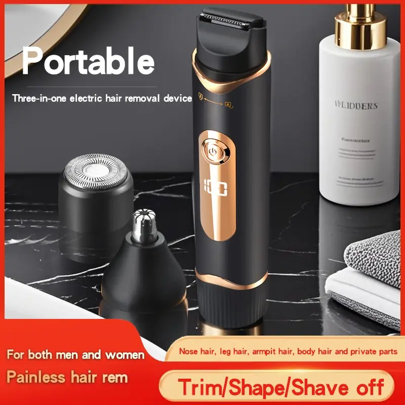 Dual-Head Electric Hair Remover, Replaceable Heads, Nose Hair Removal, Full Body Shaving, Portable, 90-Minute Battery Life, Ideal for Parties, Dates, Travel